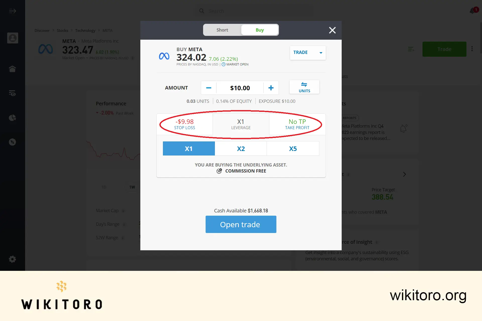 Setting eToro Meta stocks trade parameters