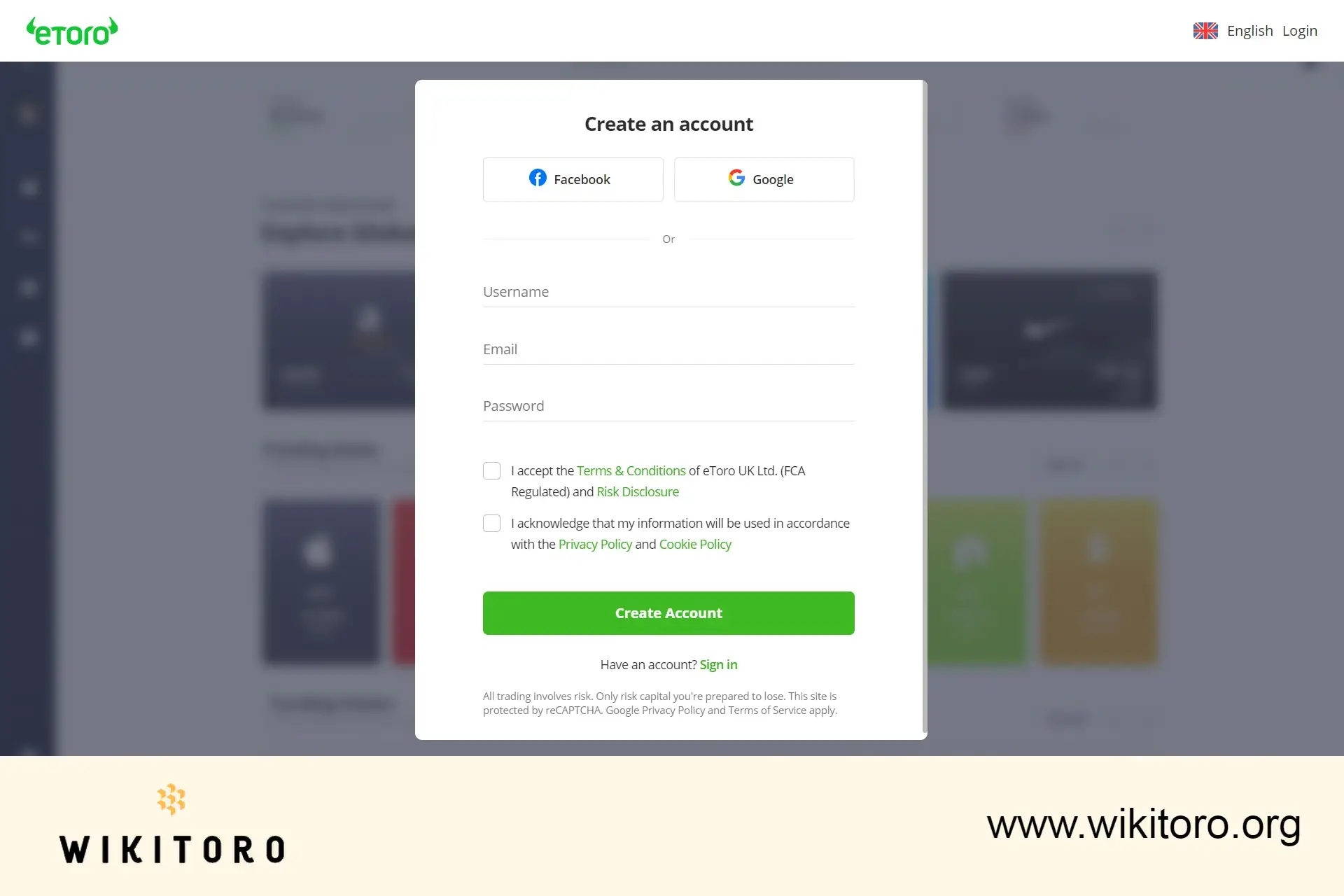 Strona rejestracji eToro