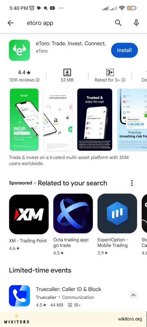 eToro app on Google Play Store